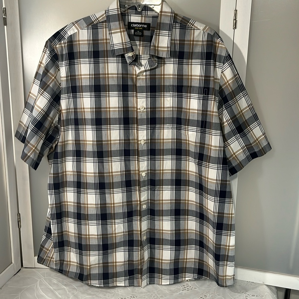Claiborne easy care short sleeve, size:XL grey/gold